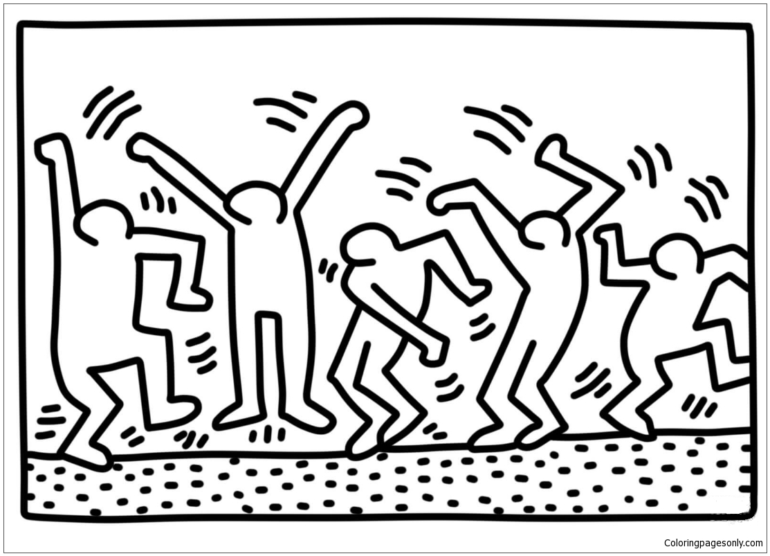 Dancing figures by keith haring coloring page