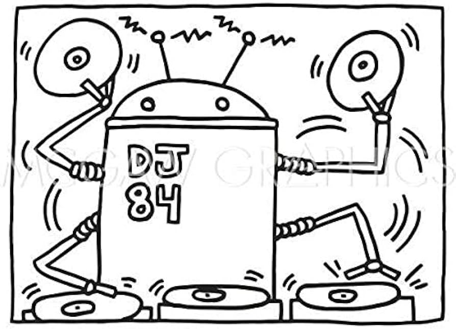 Picture peddler dj by keith haring robot music pop art poster choose size of print home kitchen