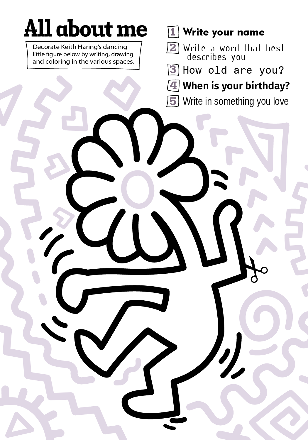 All about me keith haring writing prompt free printable papercraft templates