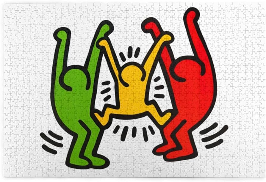 Jigsaw puzzle wooden puzzle pieces keith haring puzzle derative painting toy parent