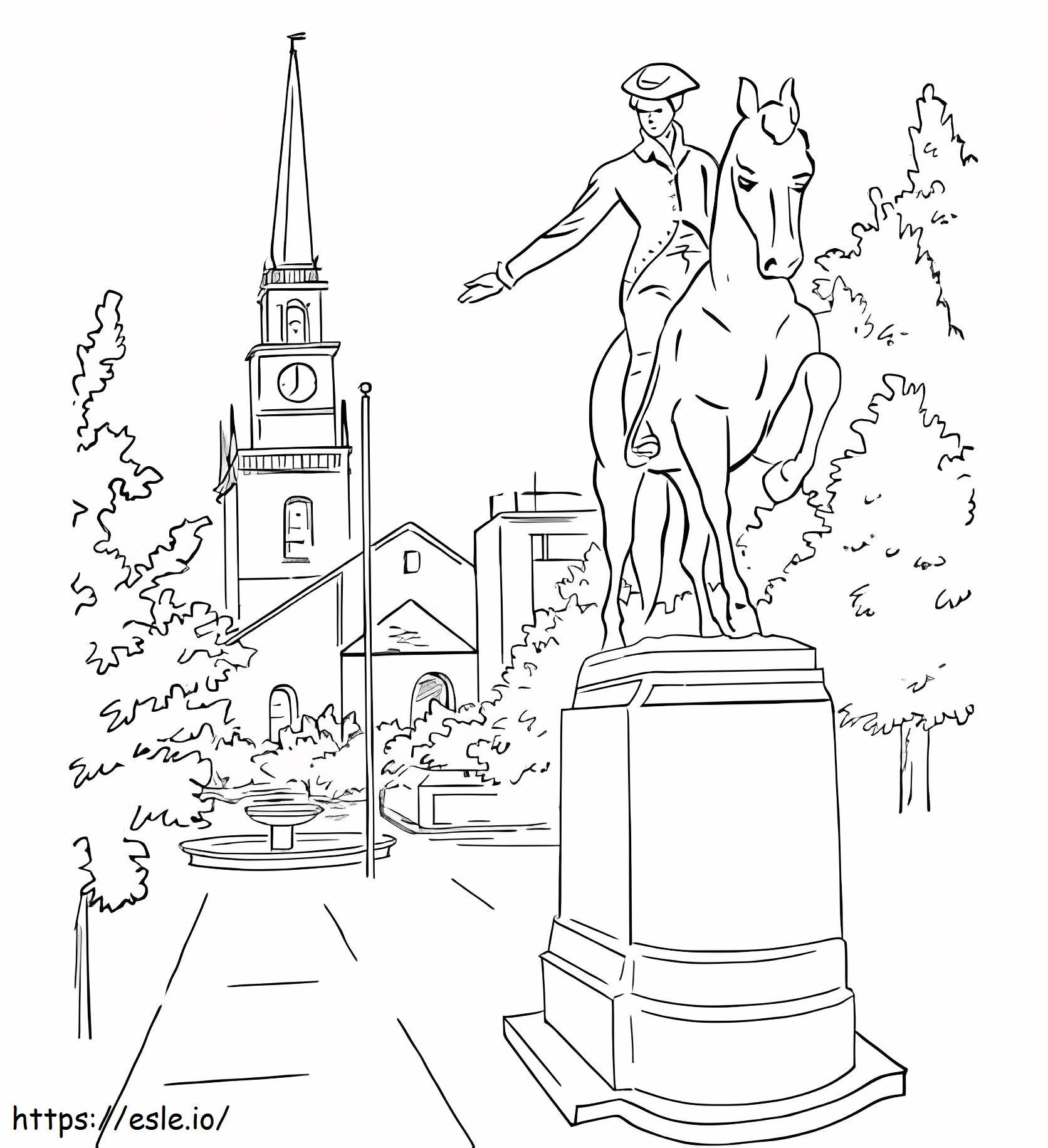 Statue of paul revere in boston coloring page