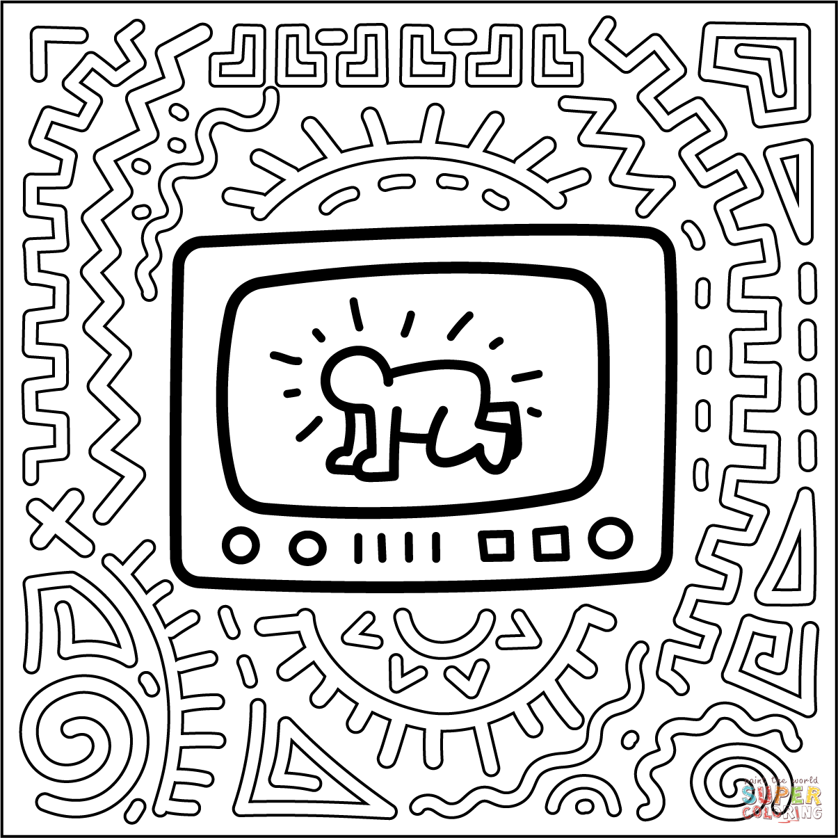 Keith haring style coloring page free printable coloring pages