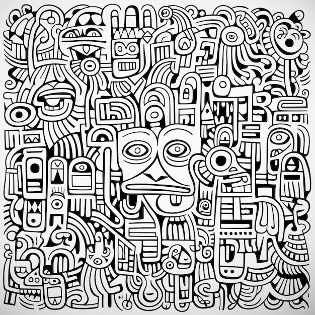 Premium ai image enchanting monochrome expressions keith harings doodle art on paper coloring book and pattern wi