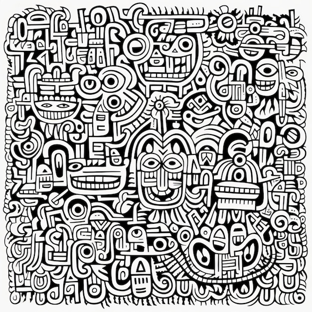 Premium ai image unleashing imagination keith harings captivating black and white doodle art a coloring book inspi