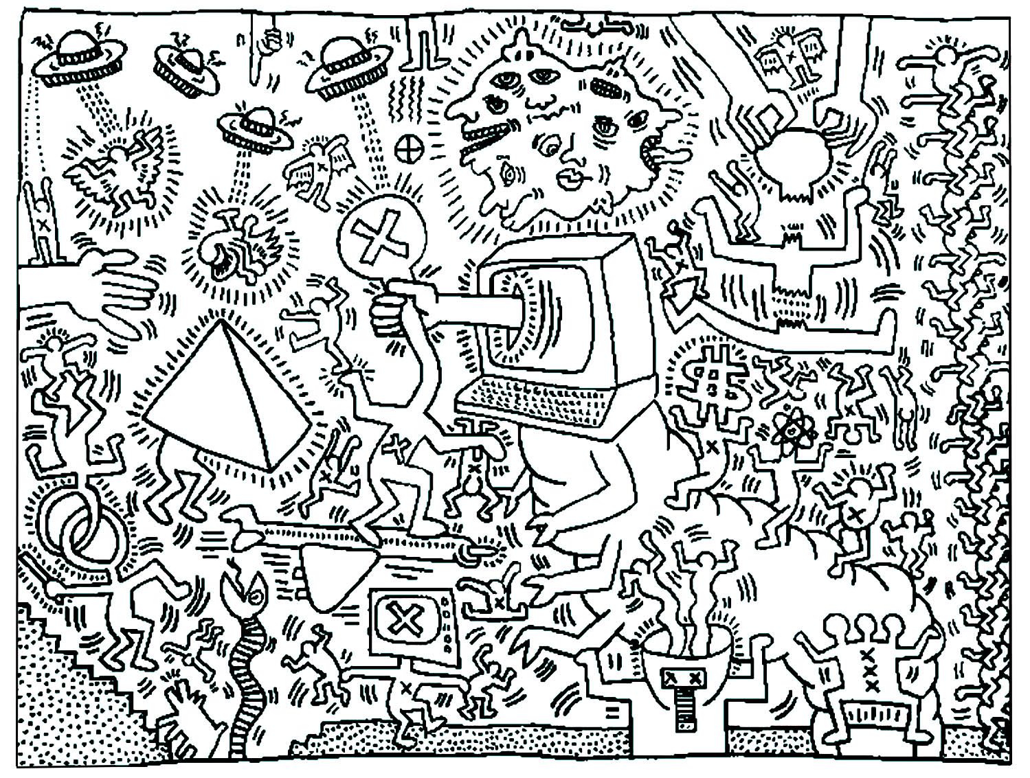 Coloring page created from a keith haring painting keith haring pop art coloring pages keith haring art