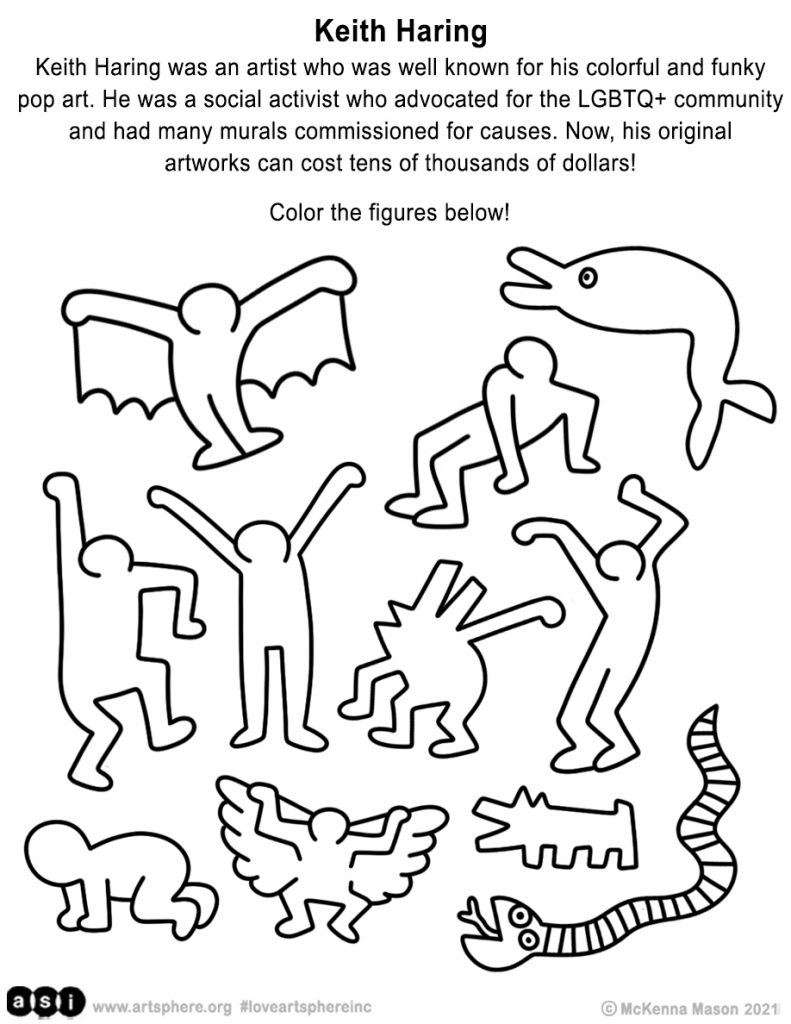 Keith haring coloring handout â art sphere inc