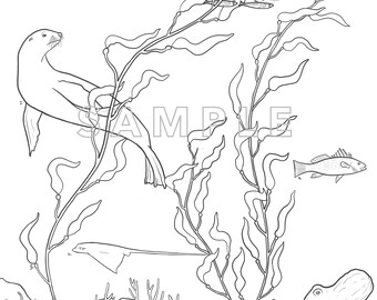 Kelp forest coloring page digital downloadkids and adults print instantly download now