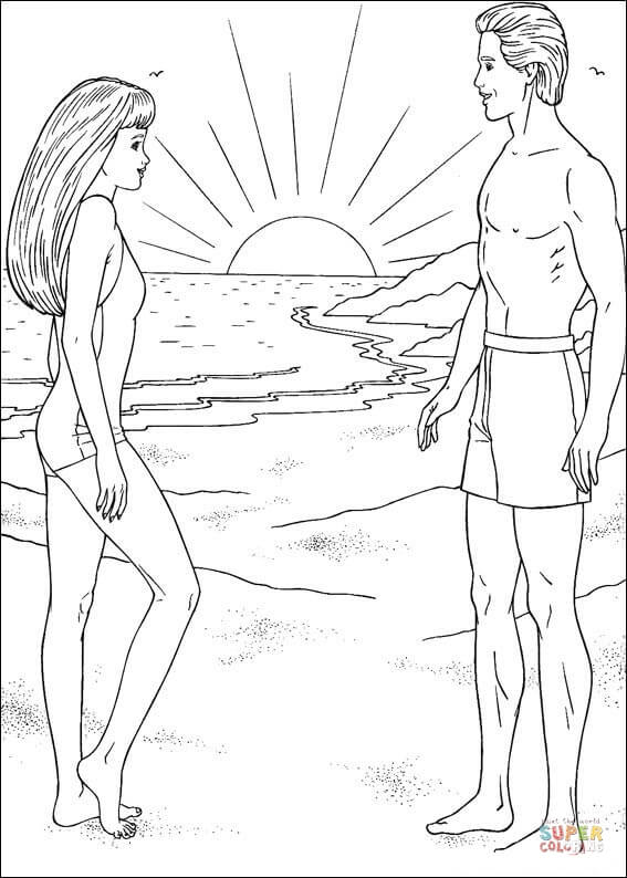 Barbie and ken on a beach coloring page free printable coloring pages