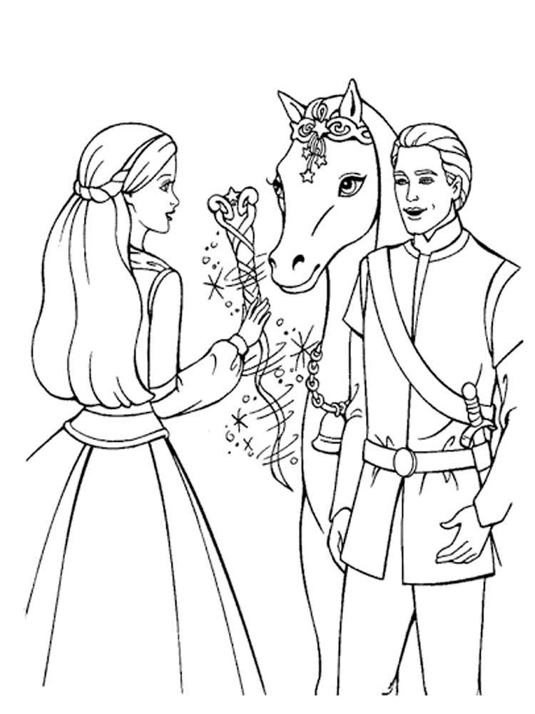 Barbie ken and a horse coloring page