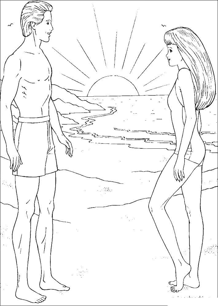 Online coloring pages ken coloring barbie and ken on the beach barbie