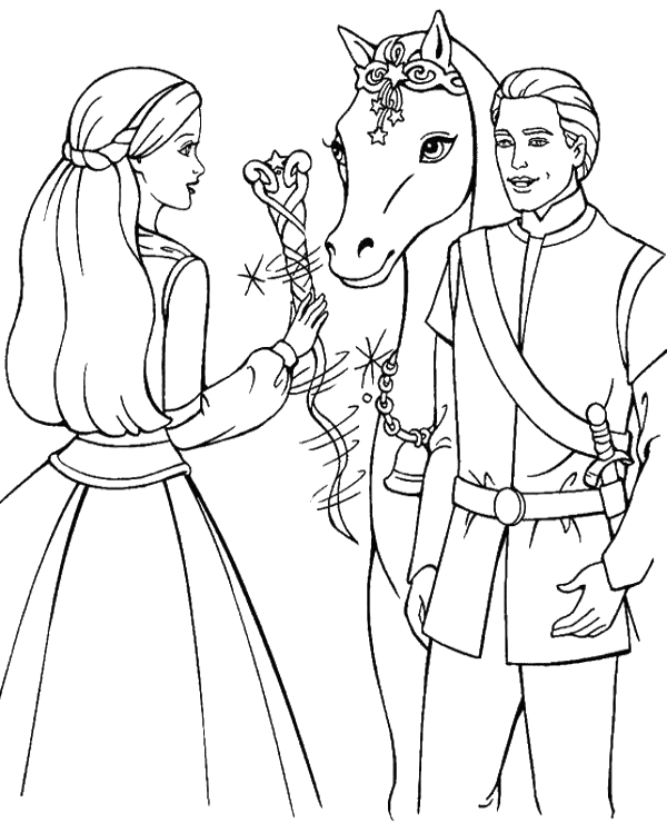 Barbie ken and horse coloring page