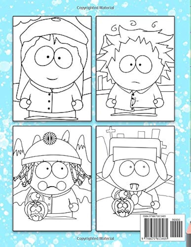 South park coloring book cute animated sitcom coloring book for kids adults stress relief gift bailey dean books