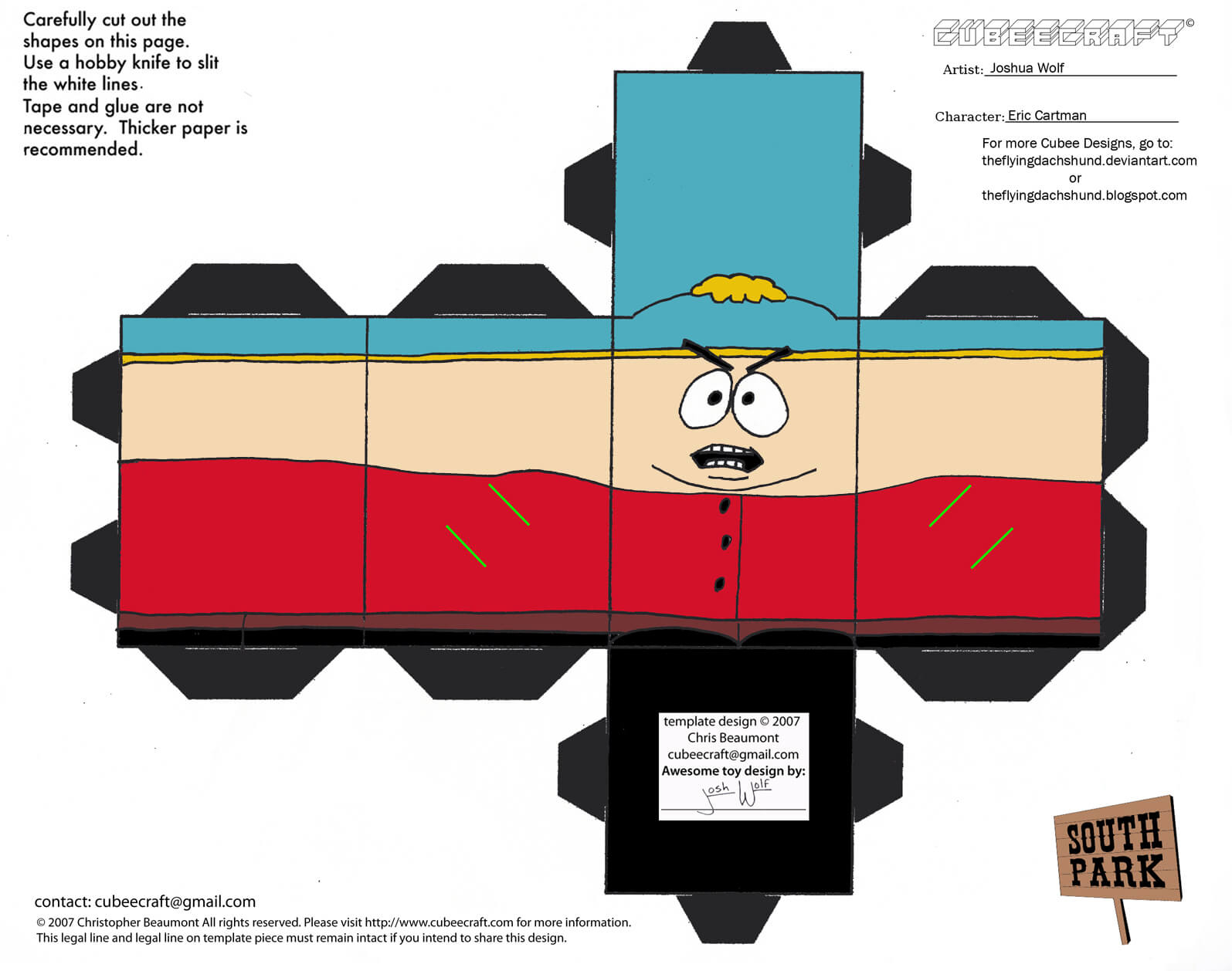 Eric cartman paper toy free printable papercraft templates