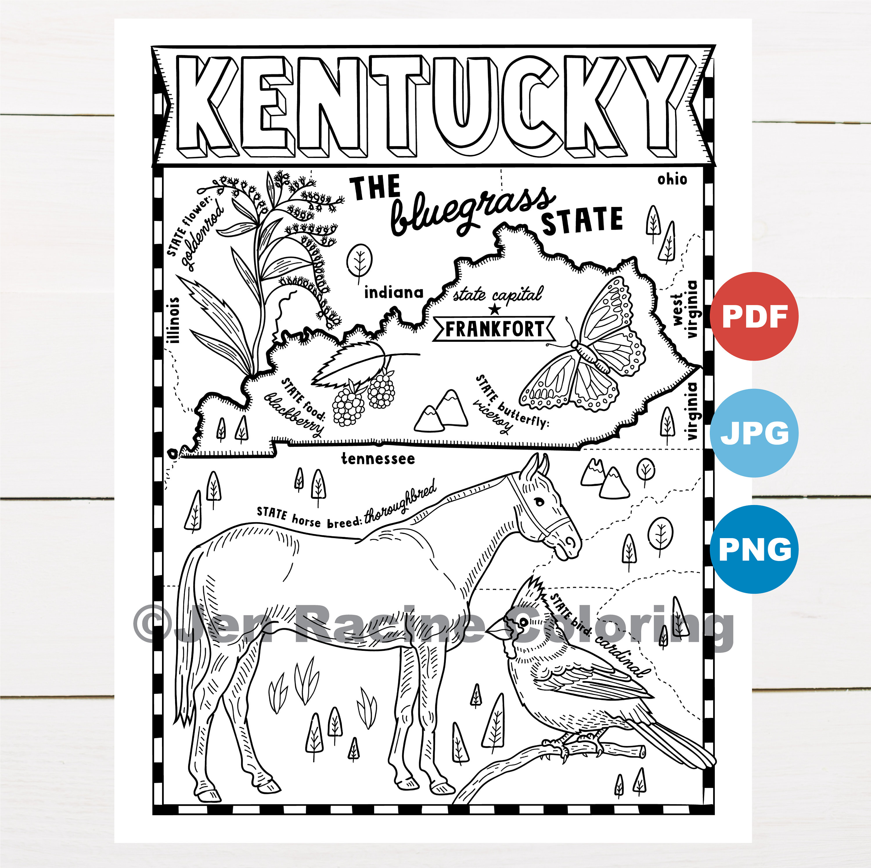 Kentucky coloring page united states state map wildlife