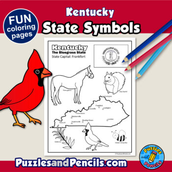 Kentucky symbols coloring pages with map and state flag state symbols