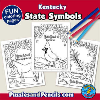 Kentucky symbols coloring pages with map and state flag state symbols