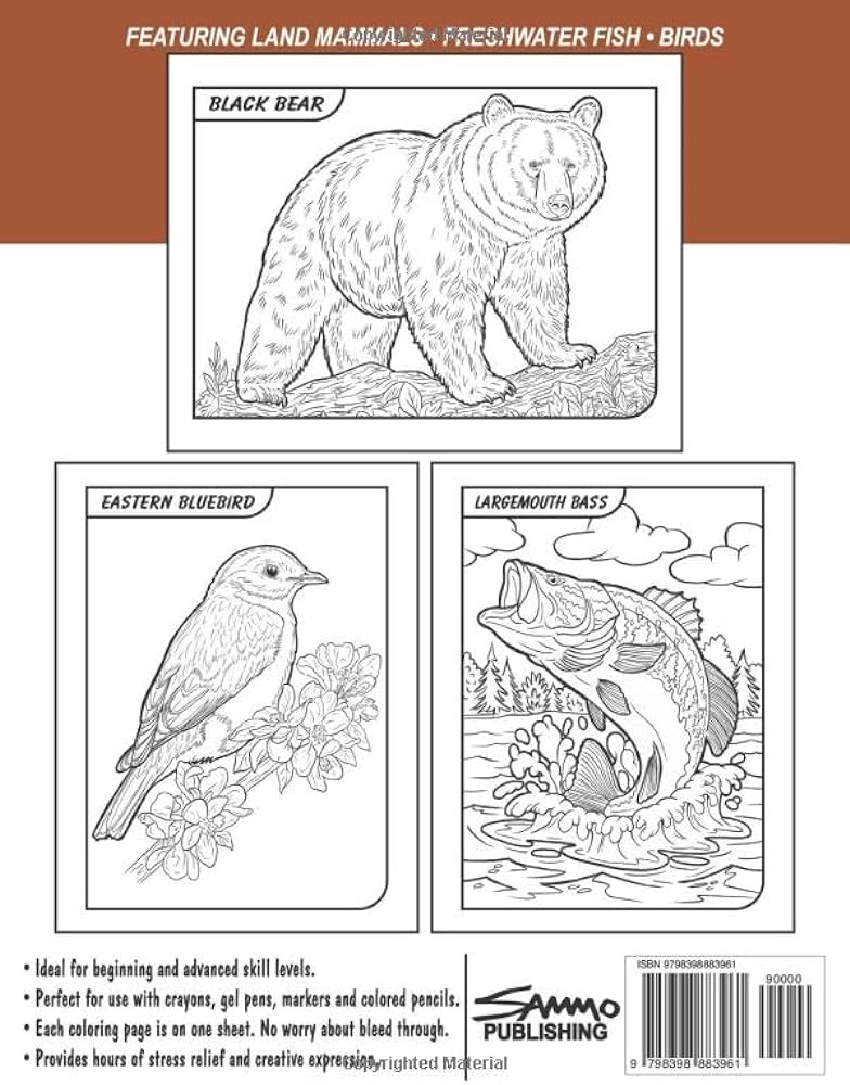 Wild animals of kentucky coloring book for kids teens adults featuring land mammals freshwater fish and birds to color morrison sam books