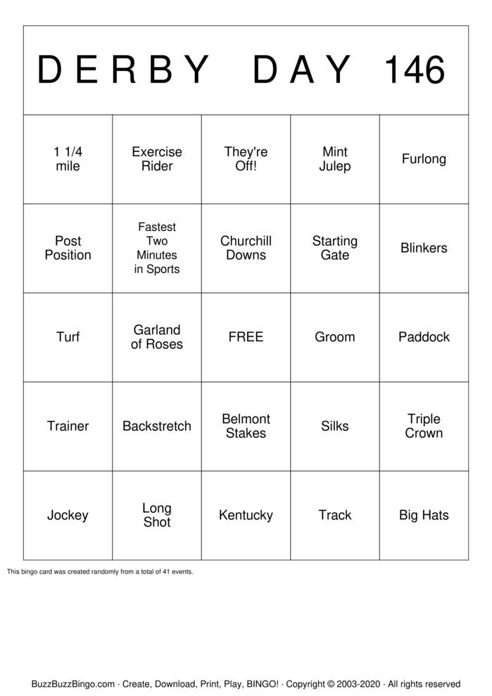 Kentucky derby bingo cards to download print and customize