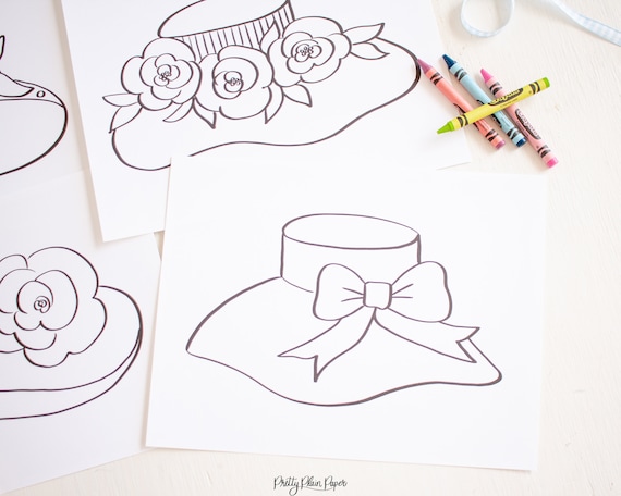 Derby hats or tea party hats coloring pages printable download floral fancy hats coloring sheet birthday or baby shower