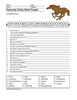 Kentucky derby word search and vocabulary worksheet printables tpt