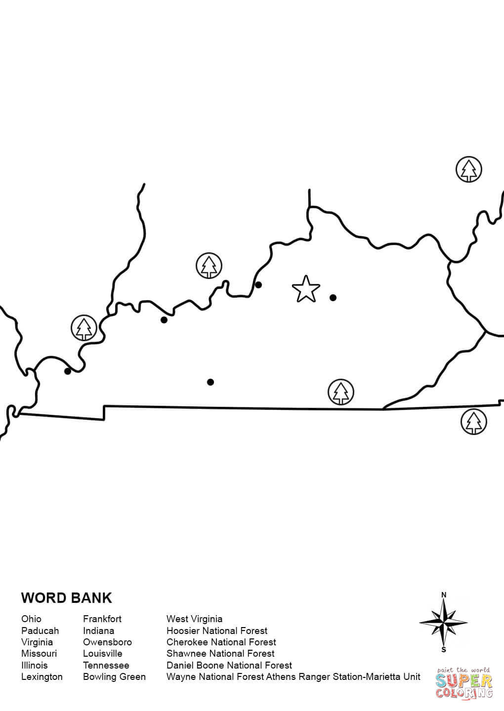 Kentucky map worksheet coloring page free printable coloring pages