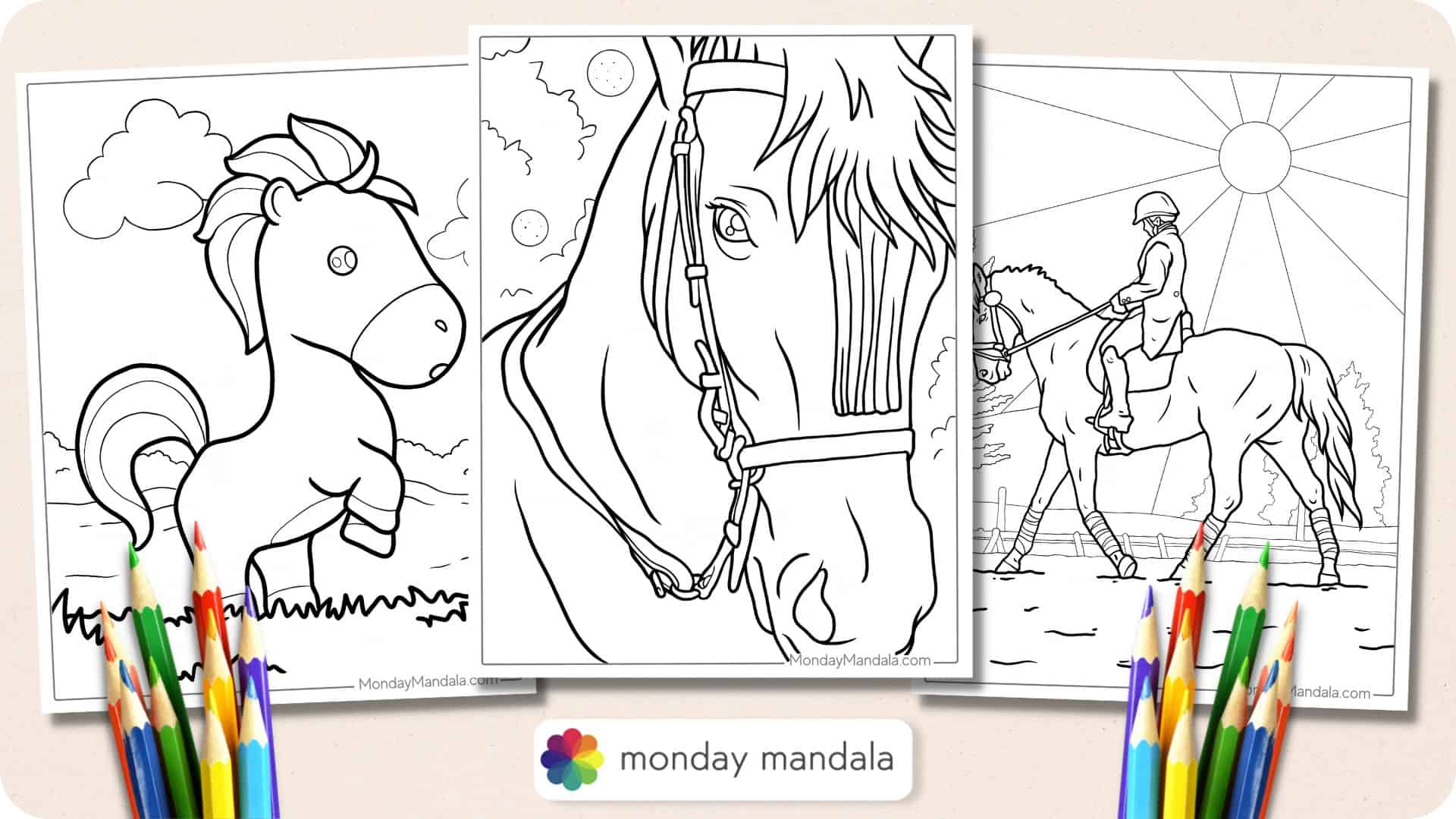 Horse coloring pages free pdf printables