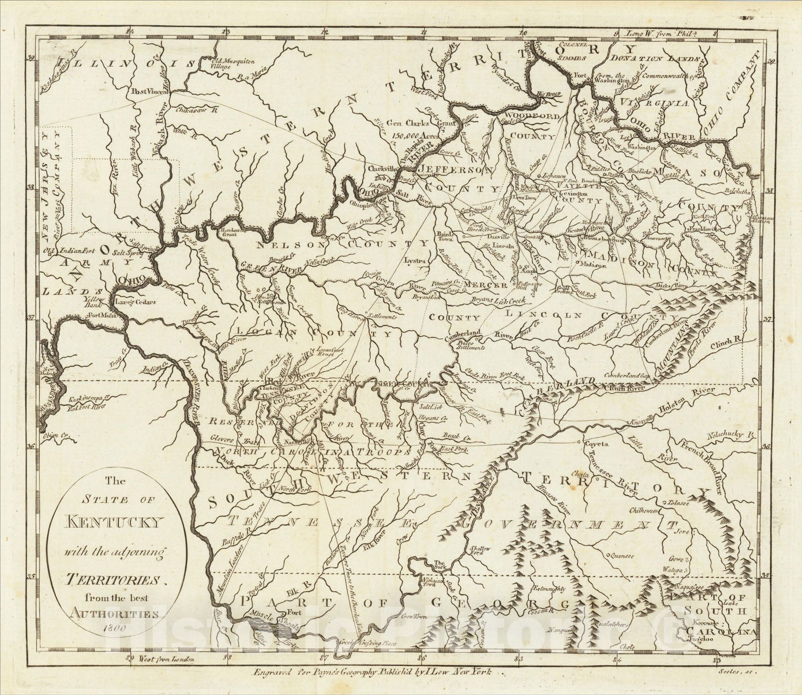 Historic map the state of kentucky with the adjoining territories fr