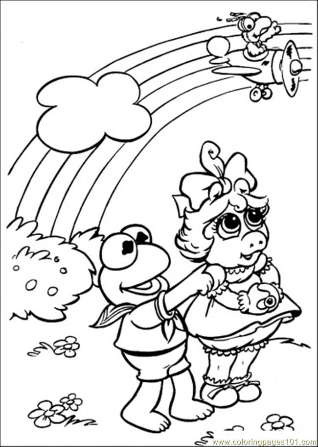 Baby kermit and piggy colouring image