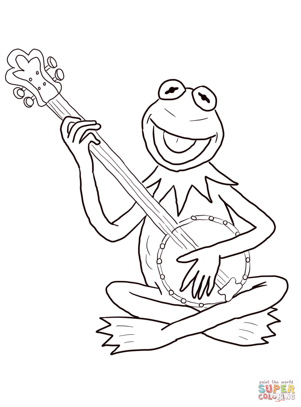Kermit the frog playing guitar coloring page free printable coloring pages