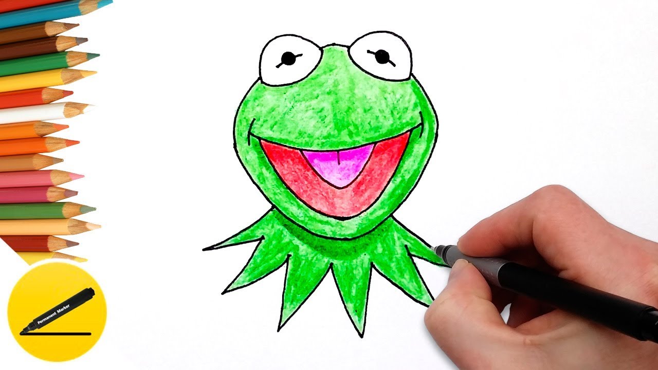 Learning how to draw kerit the frog easy and coloring with colored pencil for kids