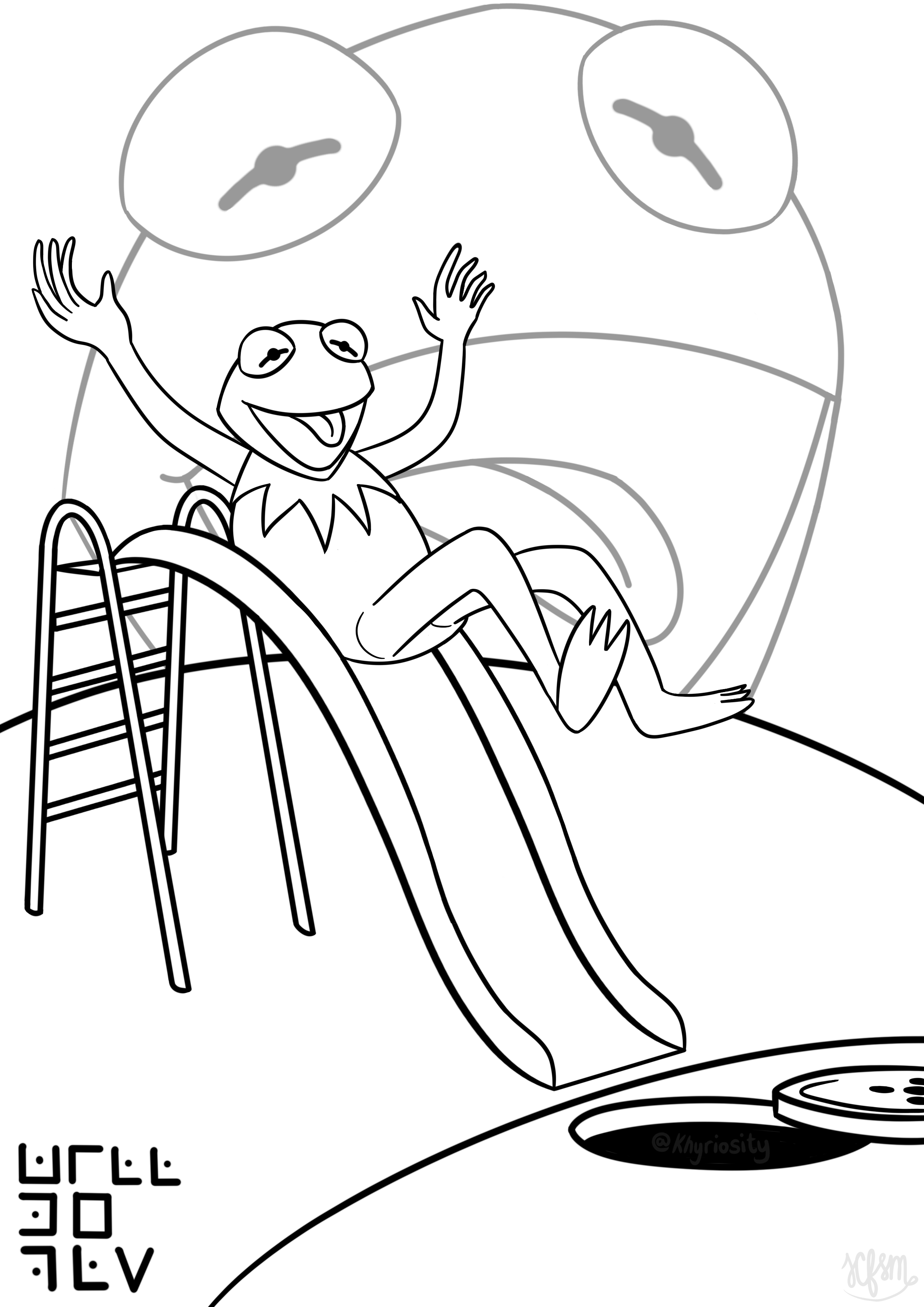 My drawing of kermit sewer slide if it was a coloring book page rkermit