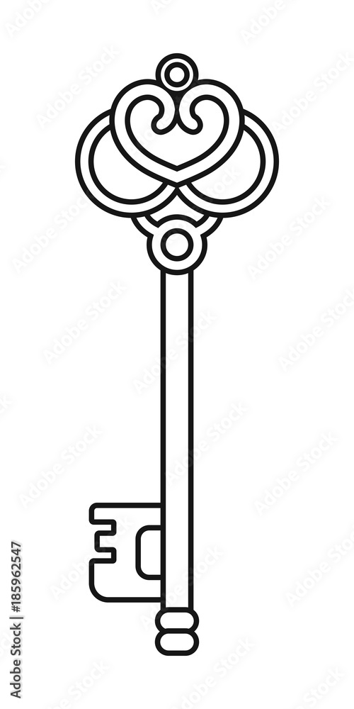 Vintage key black and white illustration for coloring book pages vector