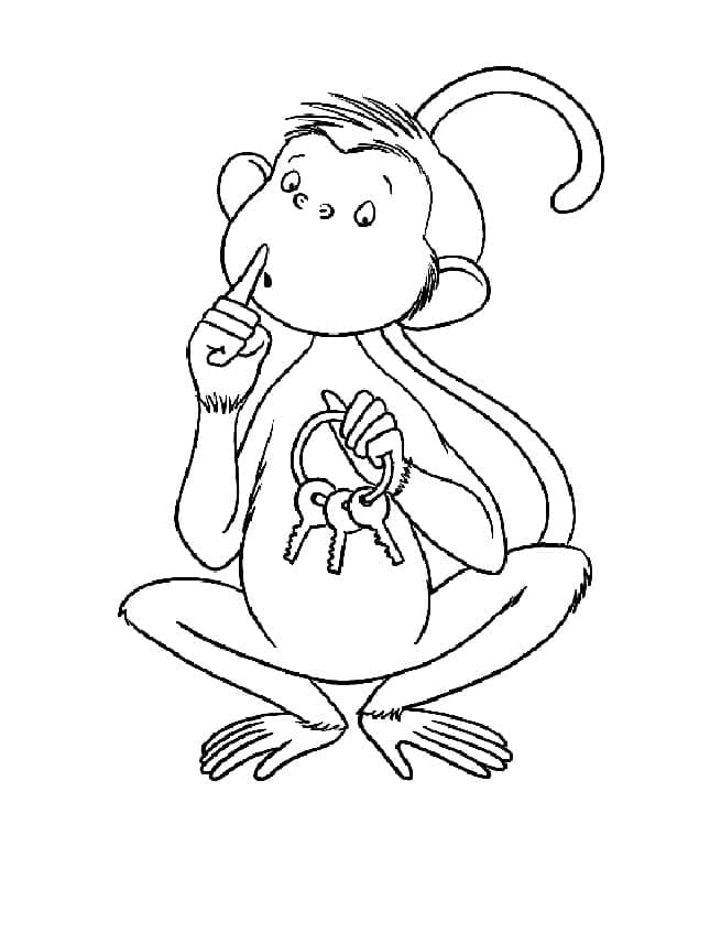 Monkey with keys coloring page