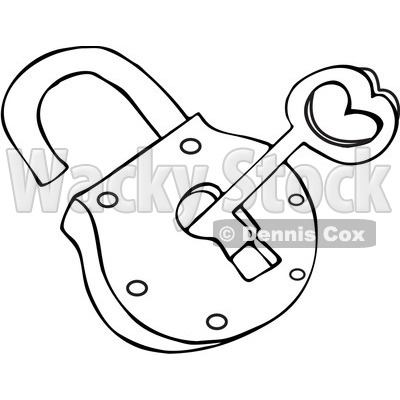 Clipart outlined skeleton key and padlock