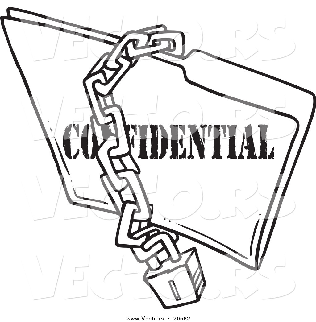 R of a cartoon chain and lock over a confidential folder