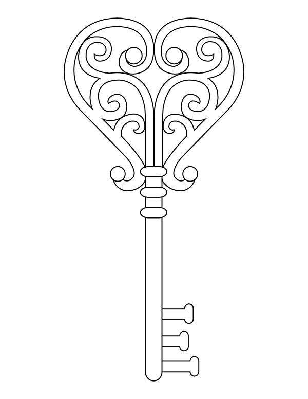 Printable ornate heart key coloring page