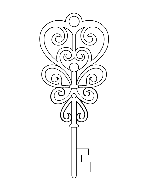 Printable heart key coloring page