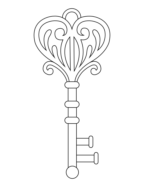 Printable antique heart key coloring page