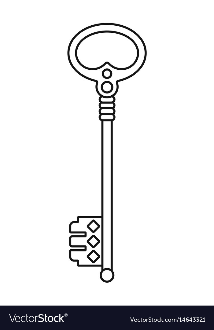 Vintage key for coloring book black linear vector image