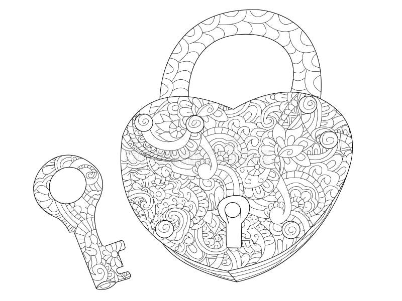 Lock and key coloring book for adults vector stock vector