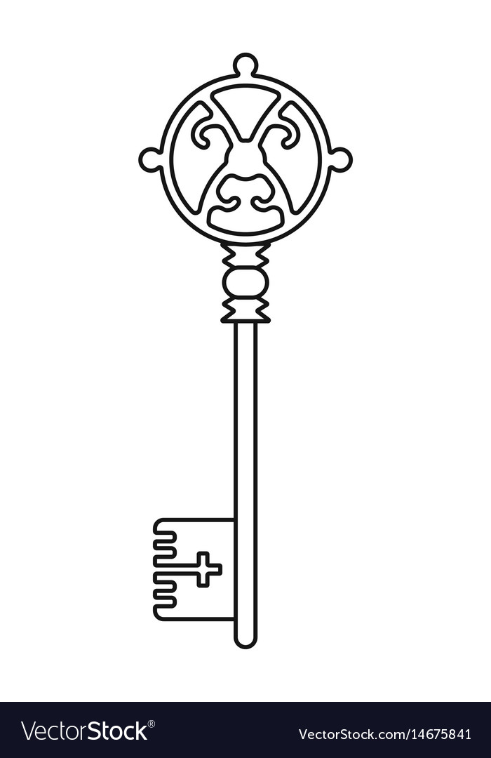 Vintage key for coloring book black linear vector image