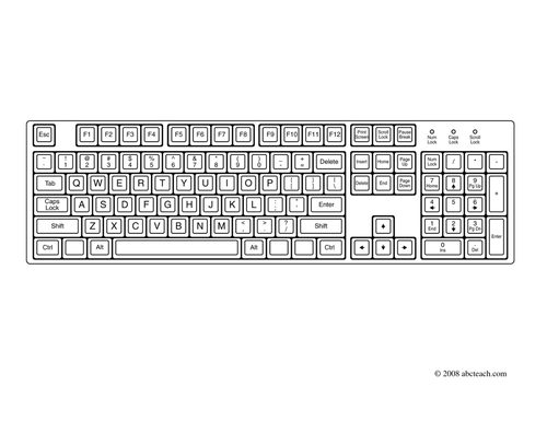 Clip art puter keyboard coloring page teaching resources