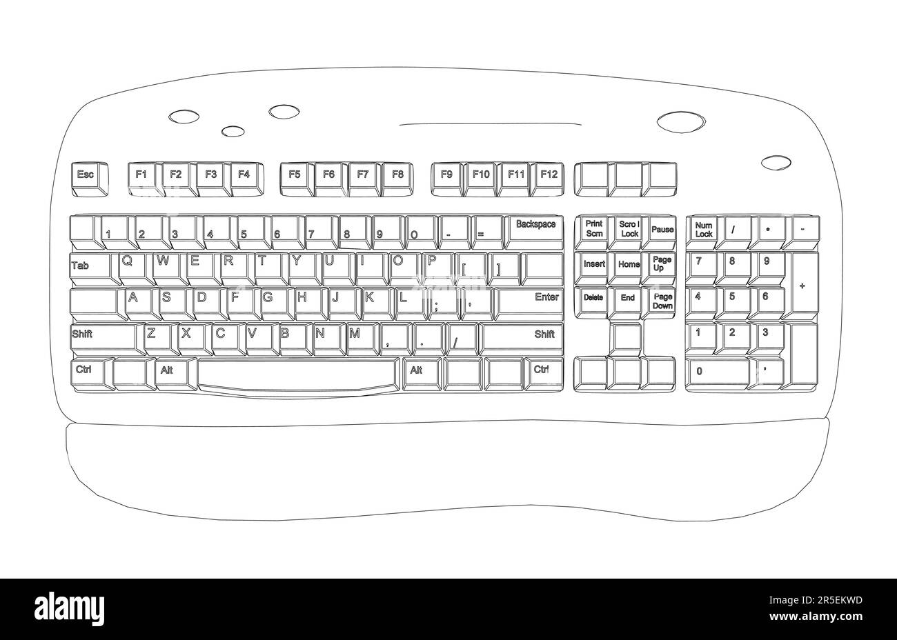 Outline of a puter keyboard from black lines isolated on a white background view from above d vector illustration stock vector image art