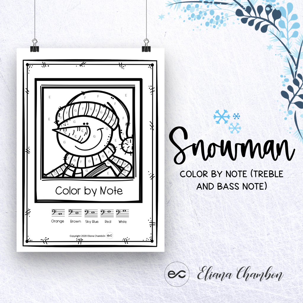 Snowman color by notes and piano keys