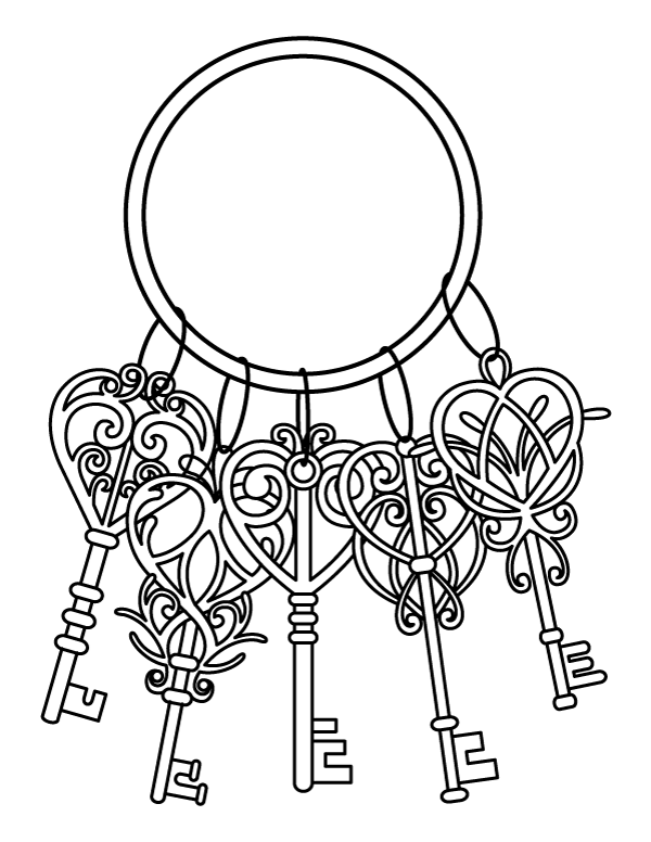 Printable heart keys coloring page