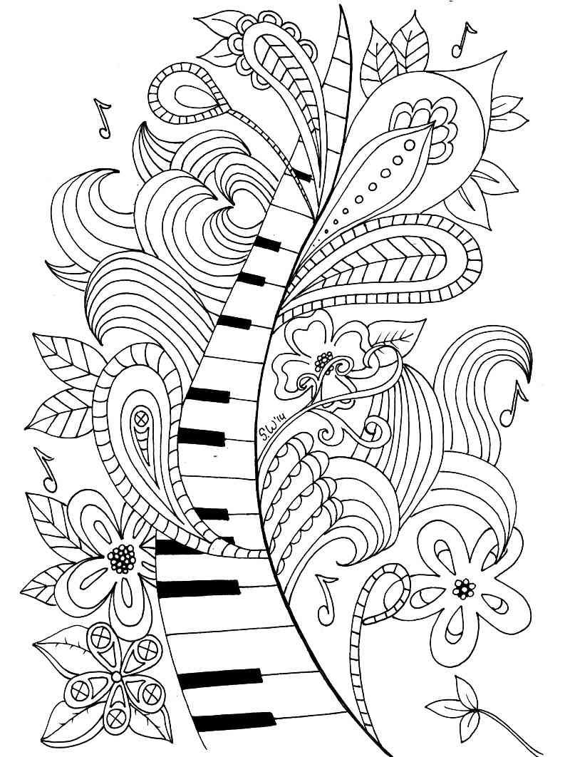 Musical instruments coloring pages for adults