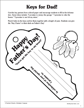 Keys for dad printable arts and crafts skills sheets