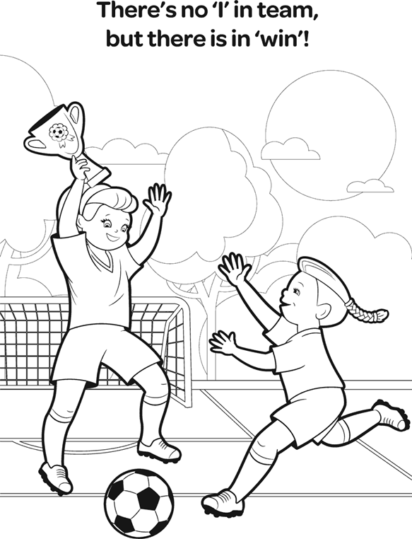 Girls soccer team celebrating win coloring page