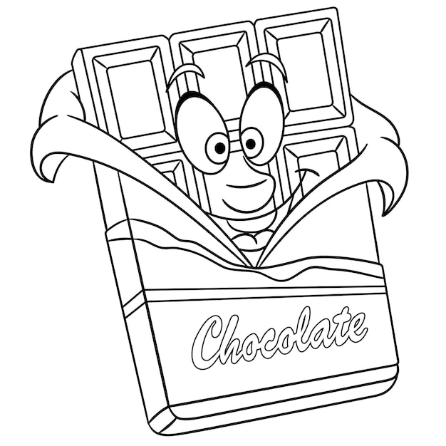 Premium vector cute chocolate bar cartoon funny food emoji face kids coloring page