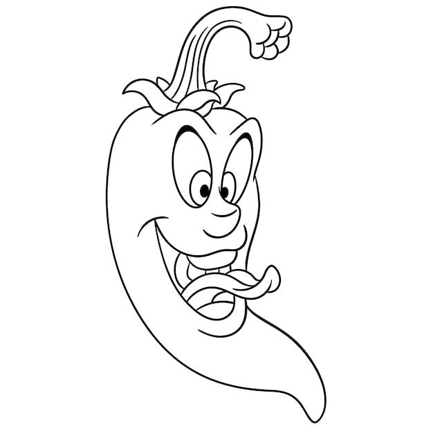 Premium vector cute hot chili pepper cartoon funny food emoji face kids coloring page